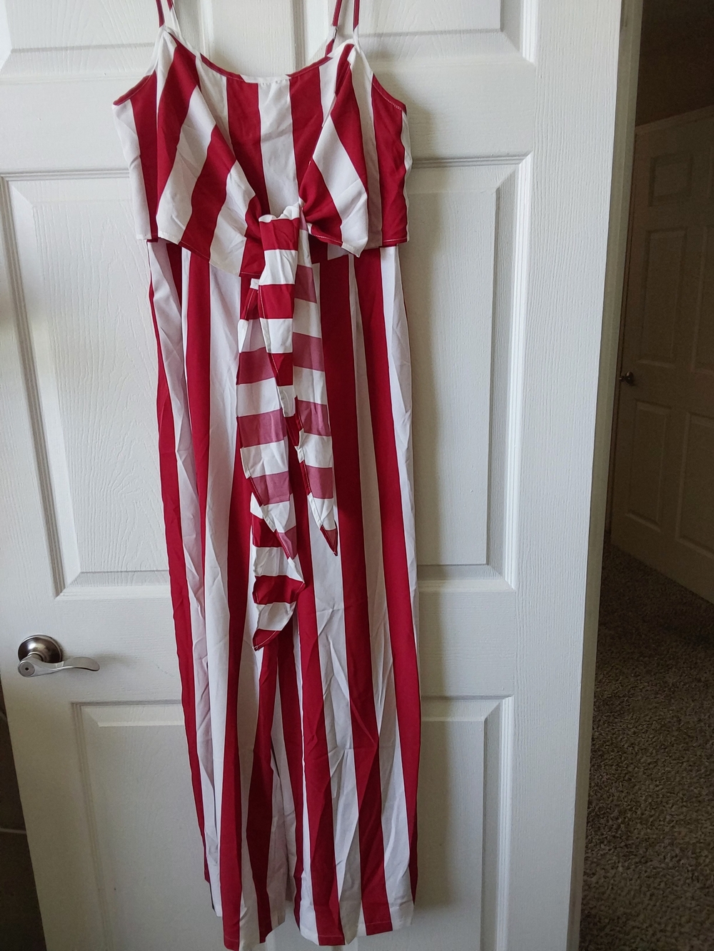 Fashion Nova Red and White Striped Jumpsuit